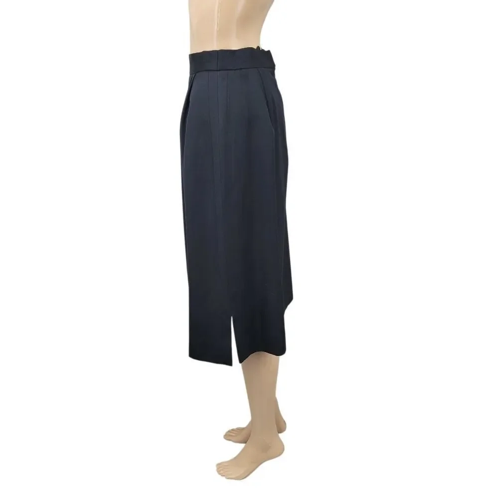 Louis Feraud Vintage Wool Pleated Black Midi Skirt
